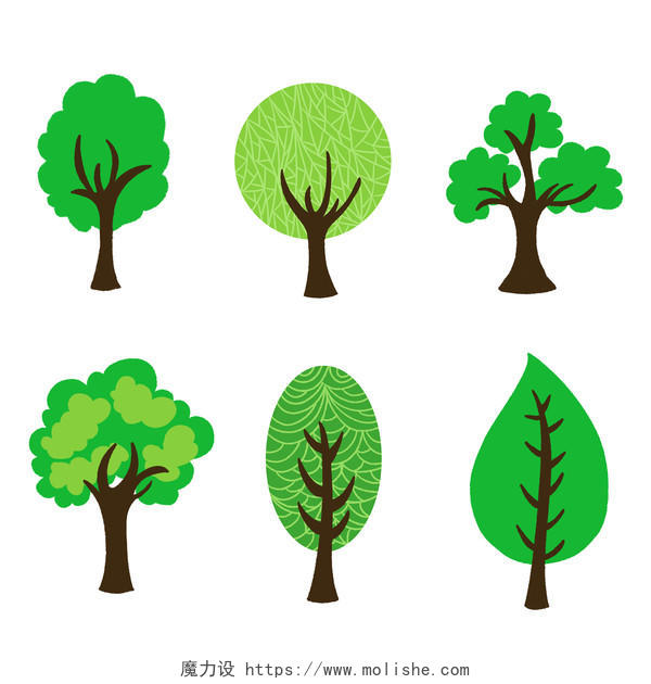 绿色卡通手绘简笔大树树木图案图标图形素材原创插画海报植物